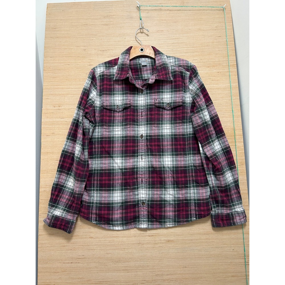 Carhartt Girls L 12/14 Plaid Flannel Shirt‎ Magenta Green White Button Up 4500
